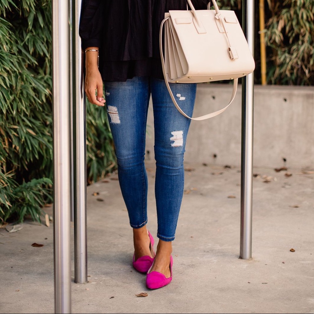 Hit Pink Velvet Flats 💗